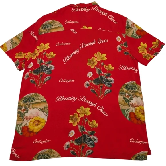 CivilRegime Tropical Flair Button Down Casual Shirt Red Yellow Mens Size Large - Picture 6 of 17